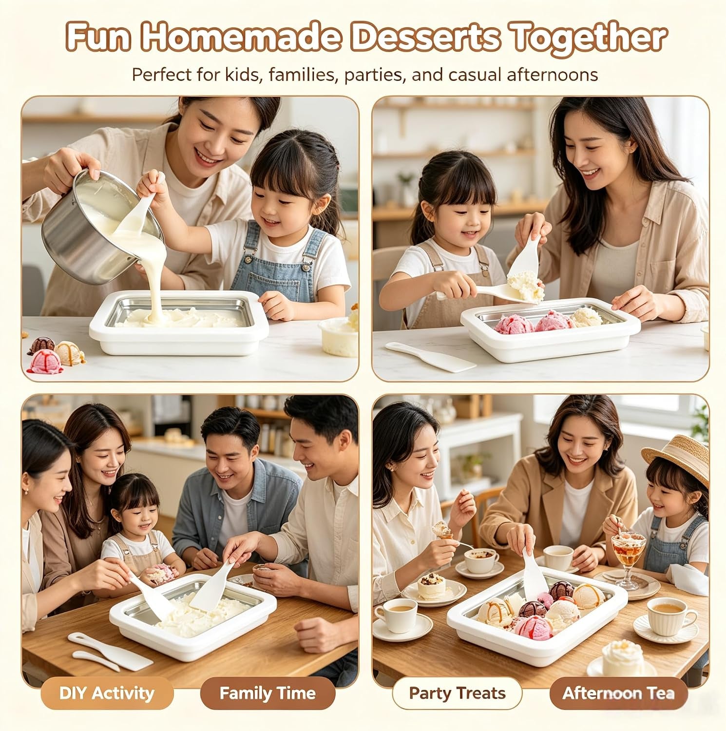 Instant Ice Cream Maker,Rolled Ice Cream Maker, Soft Serve Ice Cream Maker,Perfect for Frozen Yogurt, and More! Food Grade Stainless Steel Ice Cream Roll Machine for Home Us (White)
