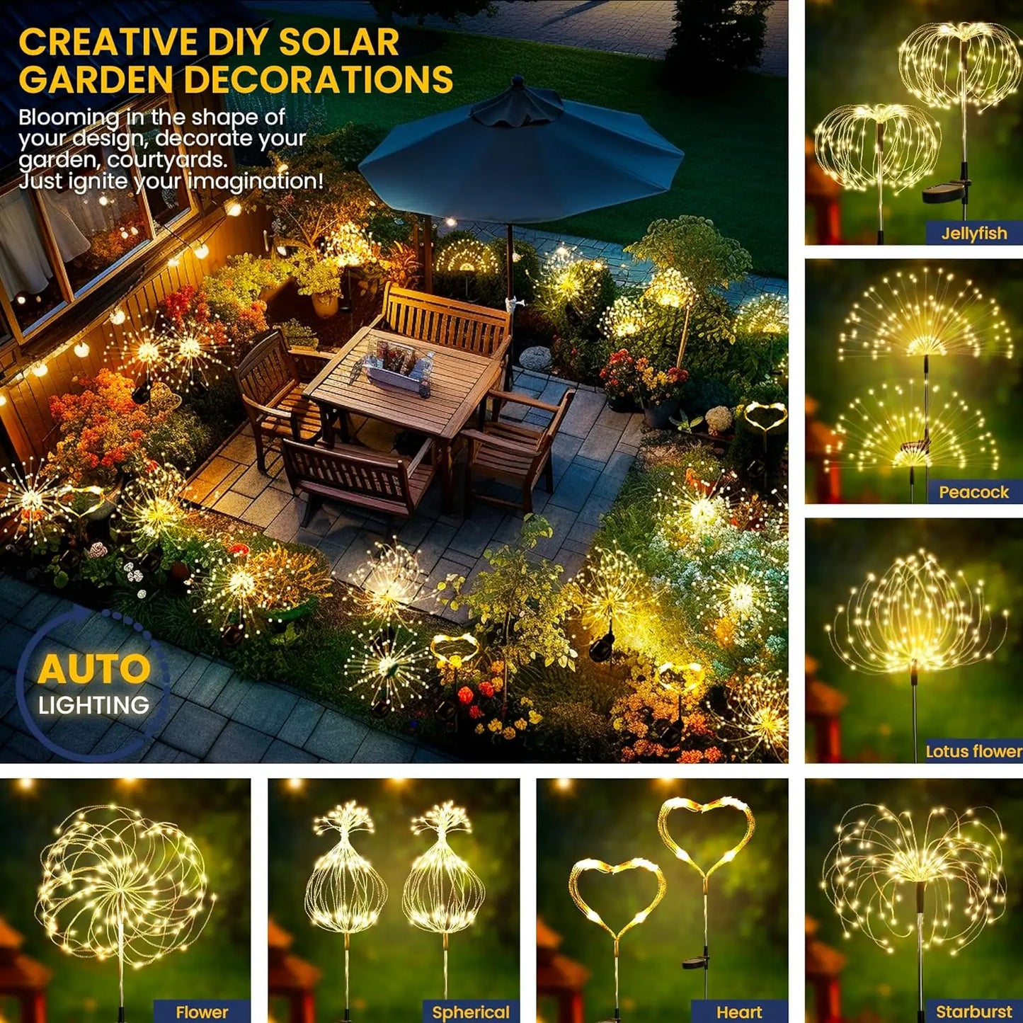 Garden Decoration Solar Light for Outdoors DIY Dandelion Solar Plug Garden Lighting Weatherproof Solar Firework Lamp Patio Lawn